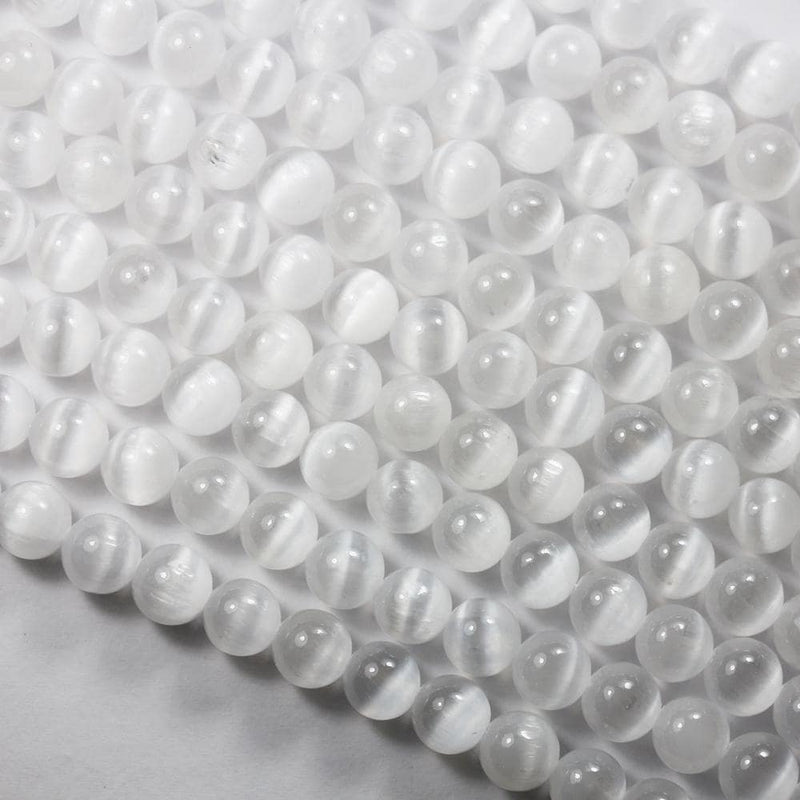 Natural Selenite, 4/6/8mm Round Gemstone, One Full Strand Beads, Gemstone Beads, 16",0.6- 1mm Hole