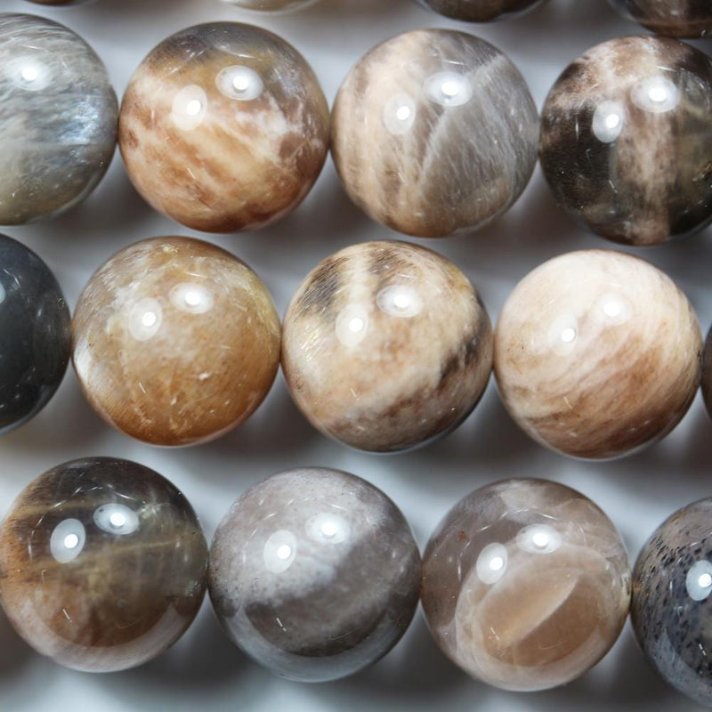 Mixed Moonstone, 12.5mm Grey/Peach/White Round Gemstone Strand, One Full Strand Beads, About 32 Beads, 1mm hole