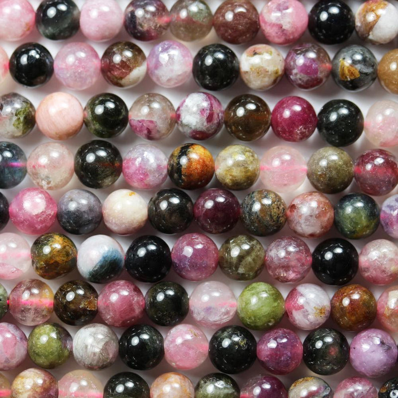 Natural Tourmaline, 6.5mm Round Colorful Gemstone Beads, One Full Strand, 15.5", About 65 Beads