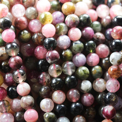 Natural Tourmaline, 6.5mm Round Colorful Gemstone Beads, One Full Strand, 15.5", About 65 Beads