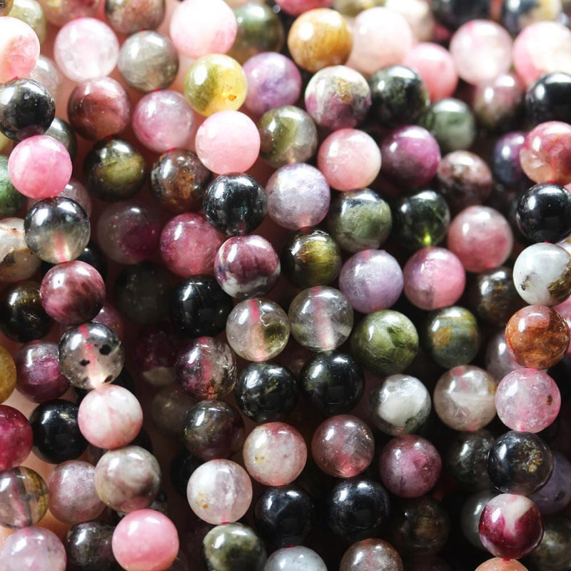Natural Tourmaline, 6.5mm Round Colorful Gemstone Beads, One Full Strand, 15.5", About 65 Beads