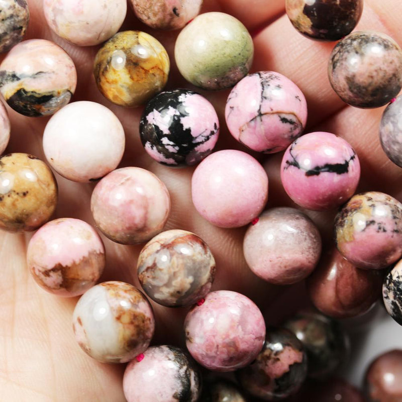 Rhodonite, 12mm Round Gemstone, One Full Strand Natural Gemstone, 15", about 34 Beads, 1mm hole