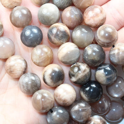 Mixed Moonstone, 12.5mm Grey/Peach/White Round Gemstone Strand, One Full Strand Beads, About 32 Beads, 1mm hole