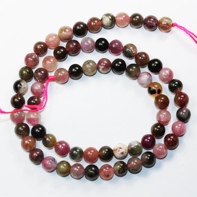 Natural Tourmaline, 6.5mm Round Colorful Gemstone Beads, One Full Strand, 15.5", About 65 Beads
