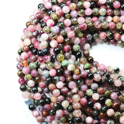 Natural Tourmaline, 6.5mm Round Colorful Gemstone Beads, One Full Strand, 15.5", About 65 Beads