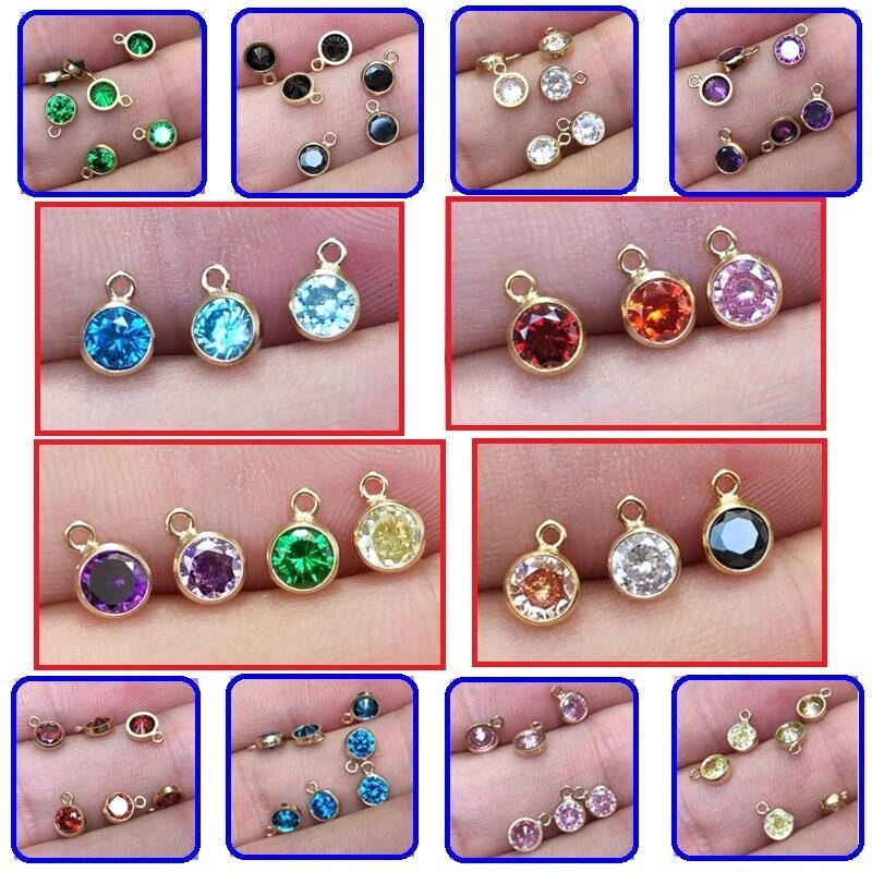 14k gold filled 2pcs jewellery making findings charm beads, 3mm cubic zirconia, with ring 0.5*2.4mm,1mm hole