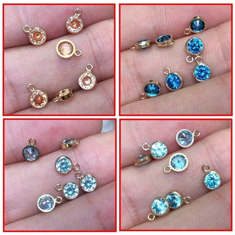 14k gold filled 2pcs jewellery making findings charm beads, 3mm cubic zirconia, with ring 0.5*2.4mm,1mm hole