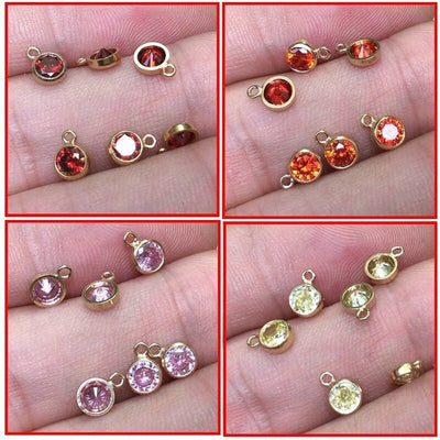 14k gold filled 2pcs jewellery making findings charm beads, 3mm cubic zirconia, with ring 0.5*2.4mm,1mm hole