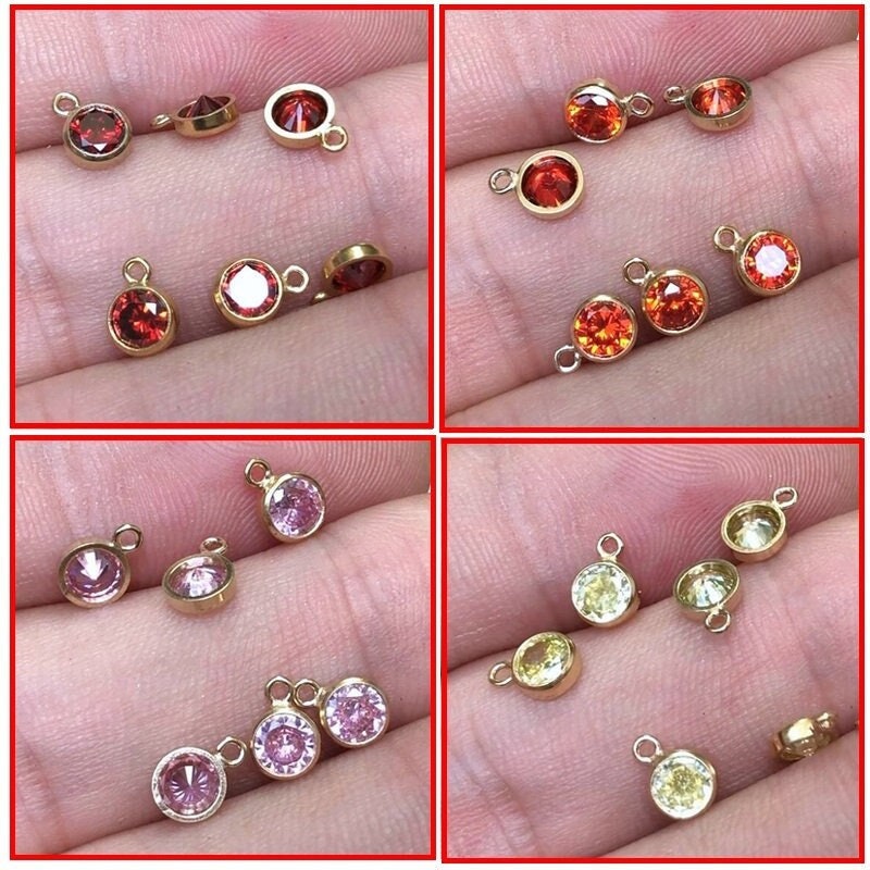 14k gold filled 2pcs jewellery making findings charm beads, 3mm cubic zirconia, with ring 0.5*2.4mm,1mm hole