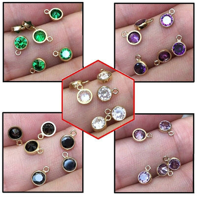 14k gold filled 2pcs jewellery making findings charm beads, 3mm cubic zirconia, with ring 0.5*2.4mm,1mm hole