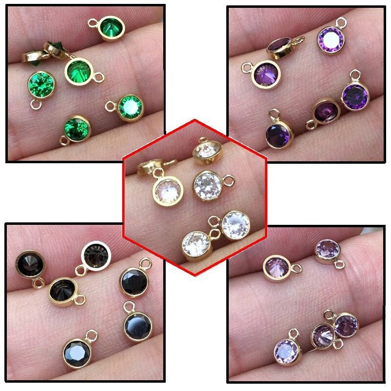 14k gold filled 2pcs jewellery making findings charm beads, 3mm cubic zirconia, with ring 0.5*2.4mm,1mm hole
