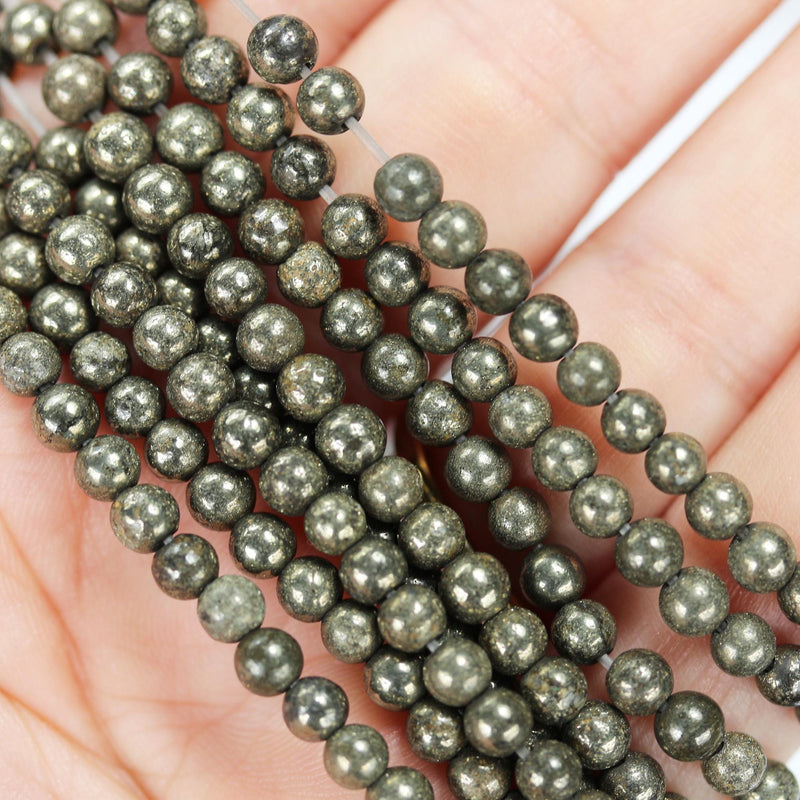 Natural Pyrite, 8mm Round Gemstone, One Full Strand About 50 beads, 16", 1mm hole