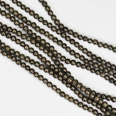 Natural Pyrite, 8mm Round Gemstone, One Full Strand About 50 beads, 16", 1mm hole