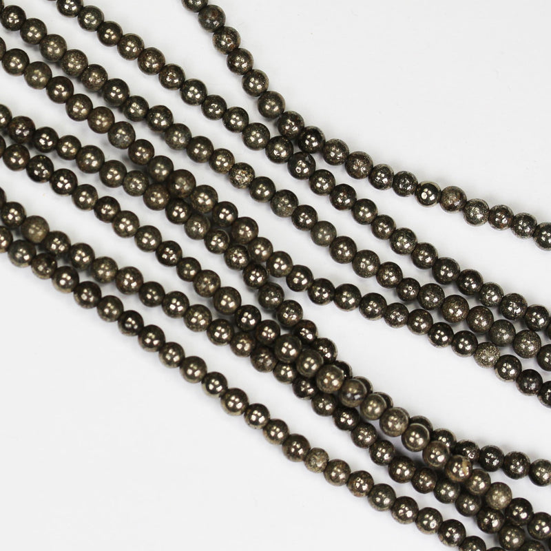 Natural Pyrite, 8mm Round Gemstone, One Full Strand About 50 beads, 16", 1mm hole