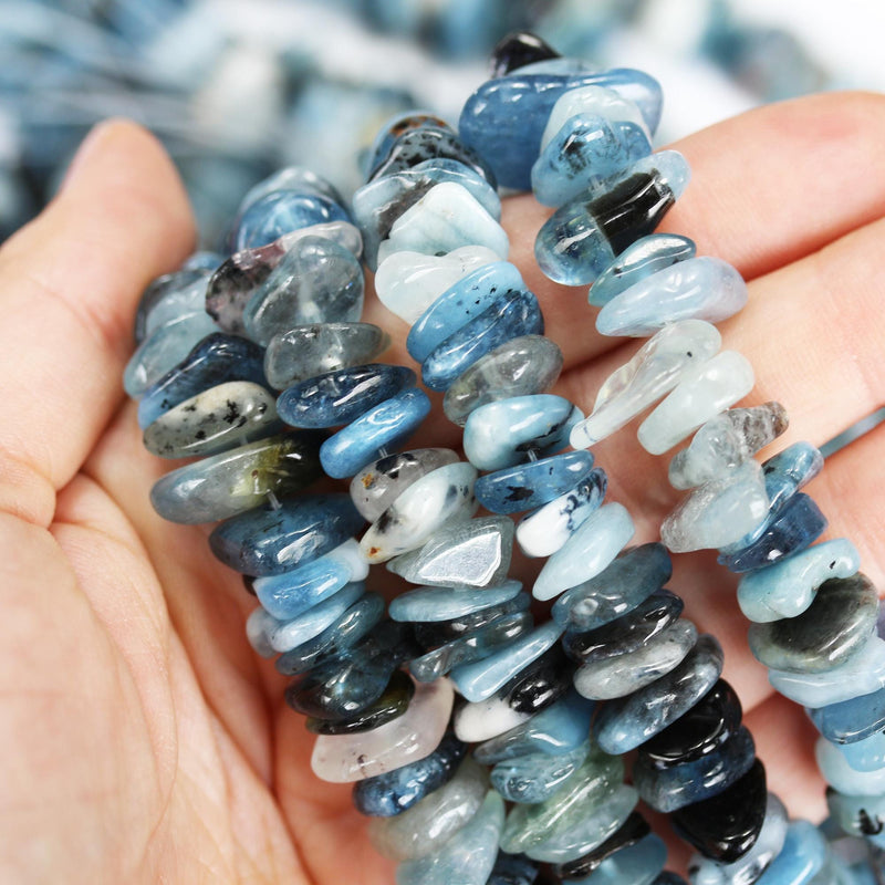 Natural Aquamarine, 12-18mm Nugget Chips Gemstone, One Full Strand, hole 1mm, 16 inches, about 75 beads