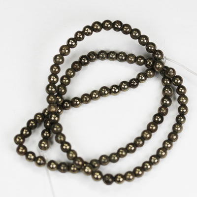 Natural Pyrite, 8mm Round Gemstone, One Full Strand About 50 beads, 16", 1mm hole