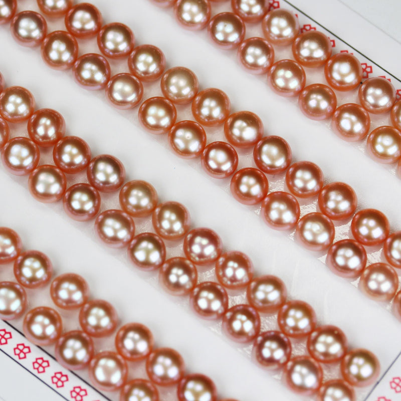 Freshwater Pearl, 6-6.5mm AAAA Half Drilled Rose Button Round Pearl Studs, For Making Earring/Ring, Hole 1mm
