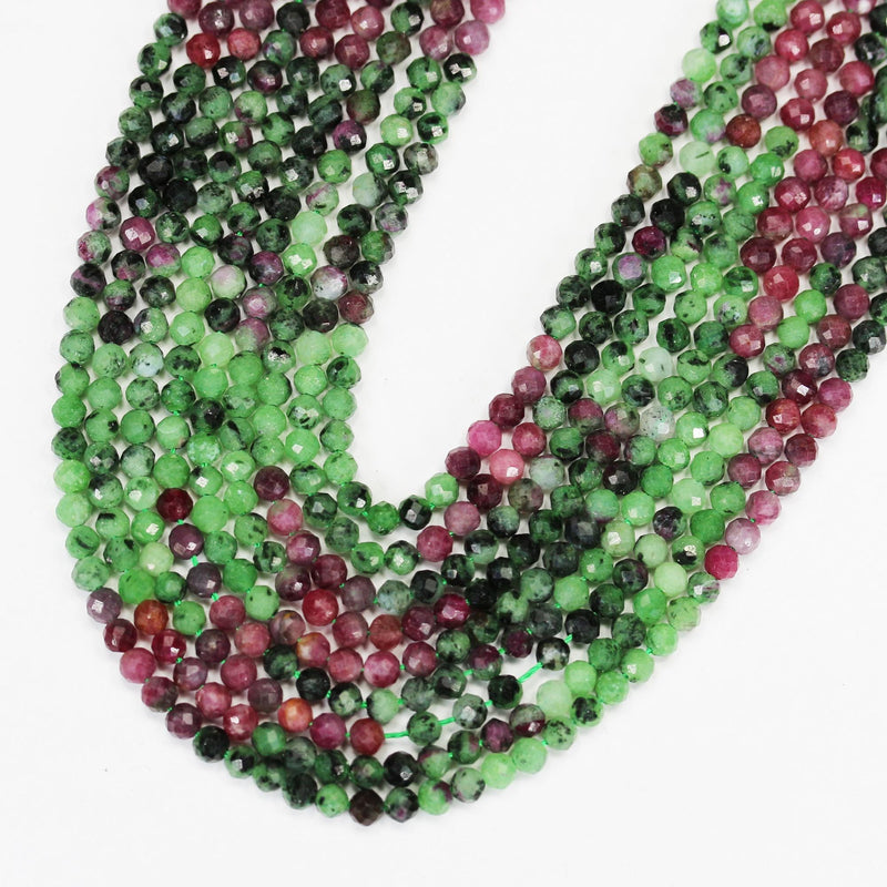 Natural Ruby in Zoisite, 3.5mm Faceted Round, One Full strand, about 120 beads, 3.5mm beads, 0.6mm hole