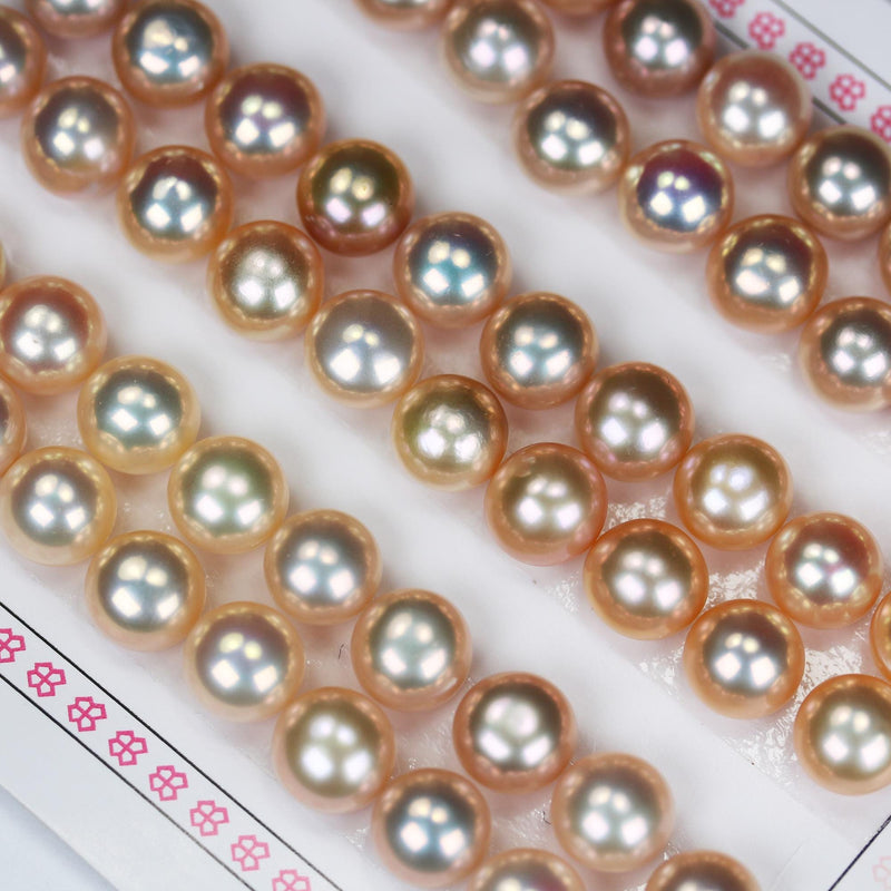 Freshwater Pearl, 8.5-9mm AAAA Half Drilled Button Rose Color Round Pearl Studs, For Making Earring/Ring, hole 1mm