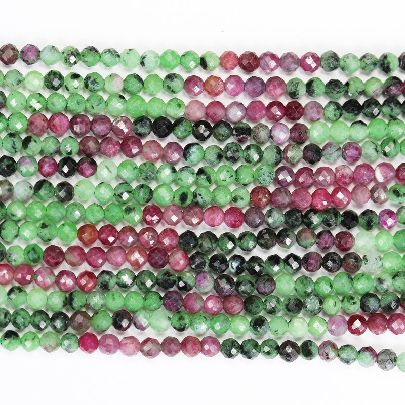 Natural Ruby in Zoisite, 3.5mm Faceted Round, One Full strand, about 120 beads, 3.5mm beads, 0.6mm hole