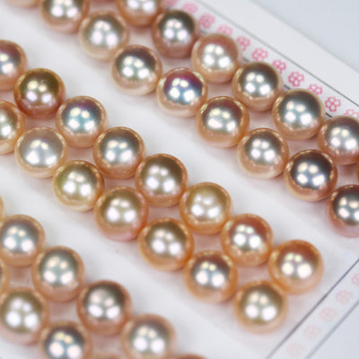 Freshwater Pearl, 8.5-9mm AAAA Half Drilled Button Rose Color Round Pearl Studs, For Making Earring/Ring, hole 1mm