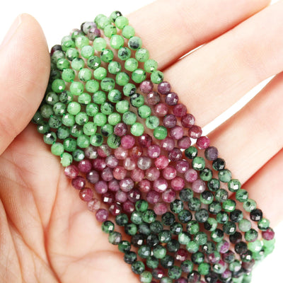 Natural Ruby in Zoisite, 3.5mm Faceted Round, One Full strand, about 120 beads, 3.5mm beads, 0.6mm hole