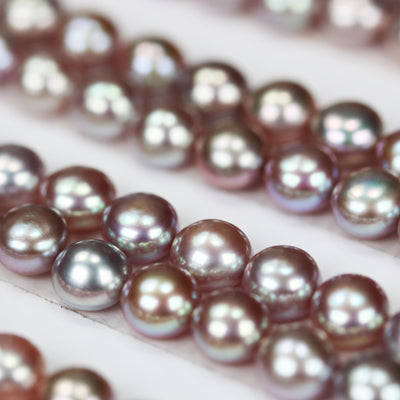 Freshwater Pearl, 6-6.5mm 1 pair AAAA Half Drilled Lavender Color Button Round Pearl Studs, for Making Earrings/Ring, hole 1mm