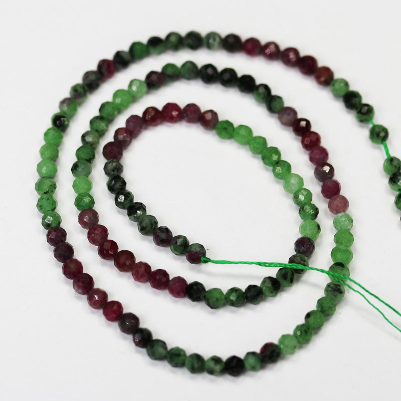 Natural Ruby in Zoisite, 3.5mm Faceted Round, One Full strand, about 120 beads, 3.5mm beads, 0.6mm hole