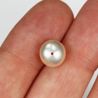 Freshwater Pearl, 8.5-9mm AAAA Half Drilled Button Rose Color Round Pearl Studs, For Making Earring/Ring, hole 1mm