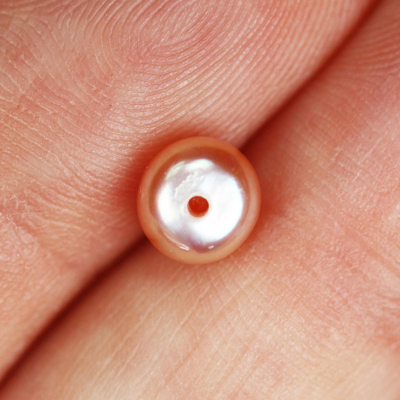 Freshwater Pearl, 6-6.5mm AAAA Half Drilled Rose Button Round Pearl Studs, For Making Earring/Ring, Hole 1mm