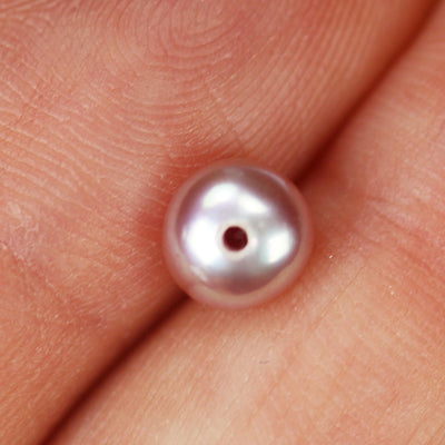 Freshwater Pearl, 6-6.5mm 1 pair AAAA Half Drilled Lavender Color Button Round Pearl Studs, for Making Earrings/Ring, hole 1mm