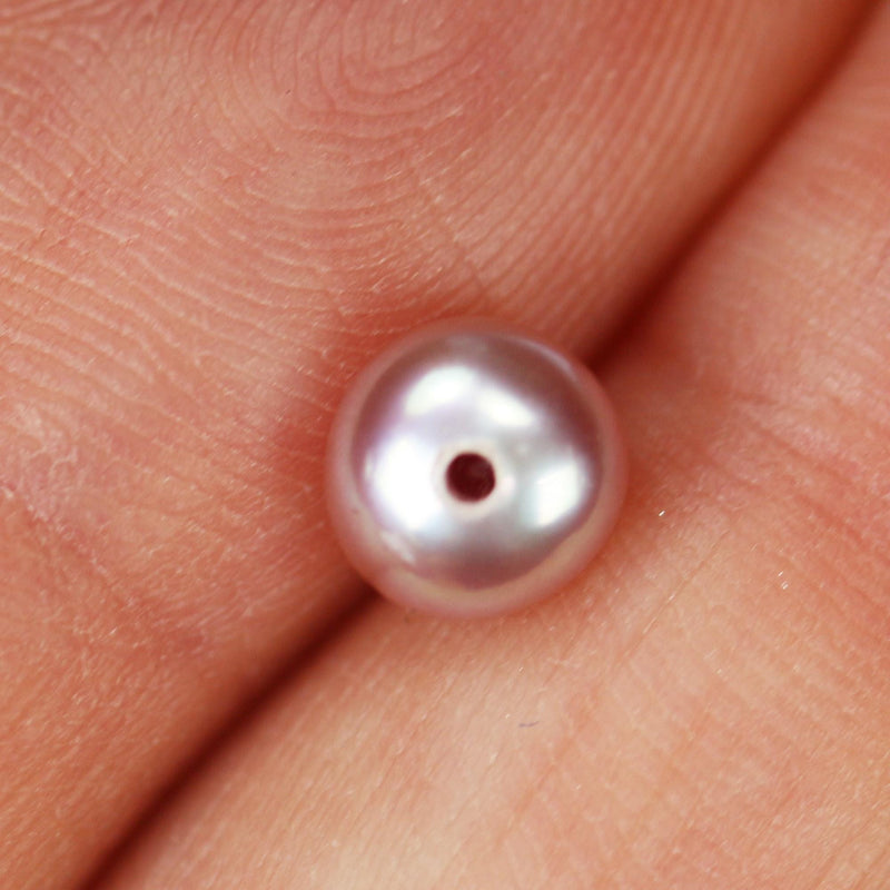 Freshwater Pearl, 6-6.5mm 1 pair AAAA Half Drilled Lavender Color Button Round Pearl Studs, for Making Earrings/Ring, hole 1mm