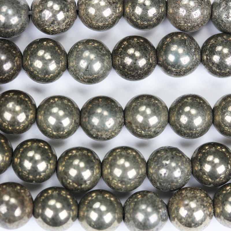 Natural Pyrite, 6mm Round Gemtsone, One Full Strand, About 60 beads, 0.8mm hole, 16"