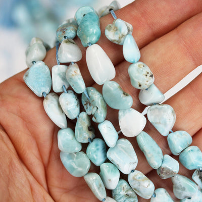 Natural Larimar, 7-12mm*8mm Natural Nugget Shape Gemstone Chips, 16 inch, 1mm hole, about 40 beads