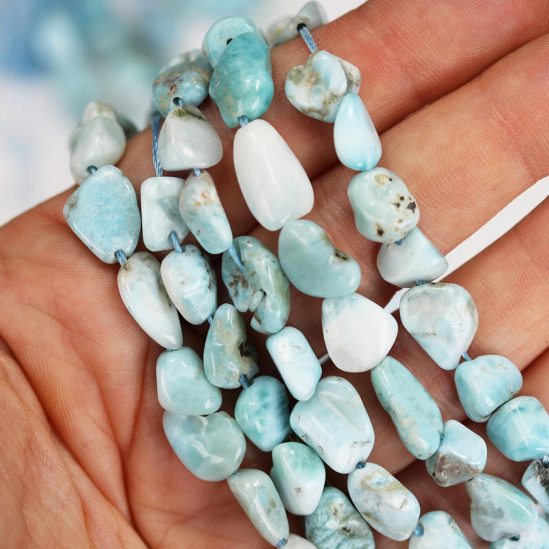 Natural Larimar, 7-12mm*8mm Natural Nugget Shape Gemstone Chips, 16 inch, 1mm hole, about 40 beads
