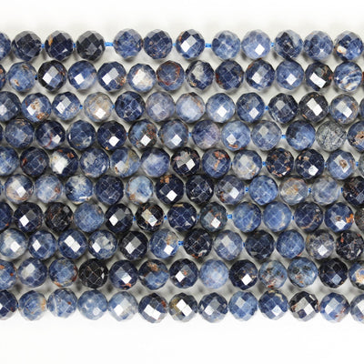 Natural Sapphire, 6mm Faceted Round Gemstone Beads 15.5 ", 1mm hole, about 65 beads