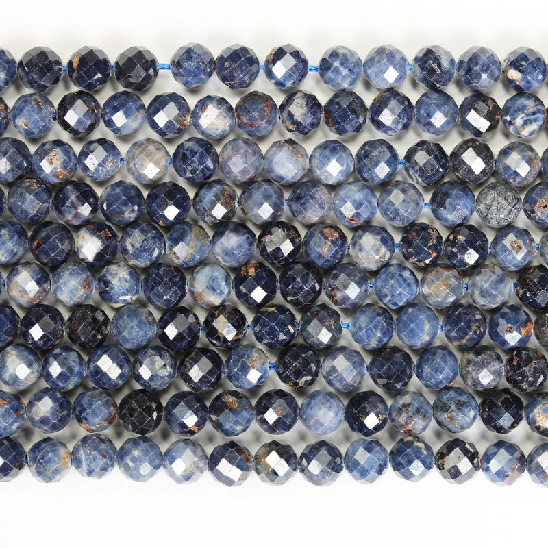 Natural Sapphire, 6mm Faceted Round Gemstone Beads 15.5 ", 1mm hole, about 65 beads
