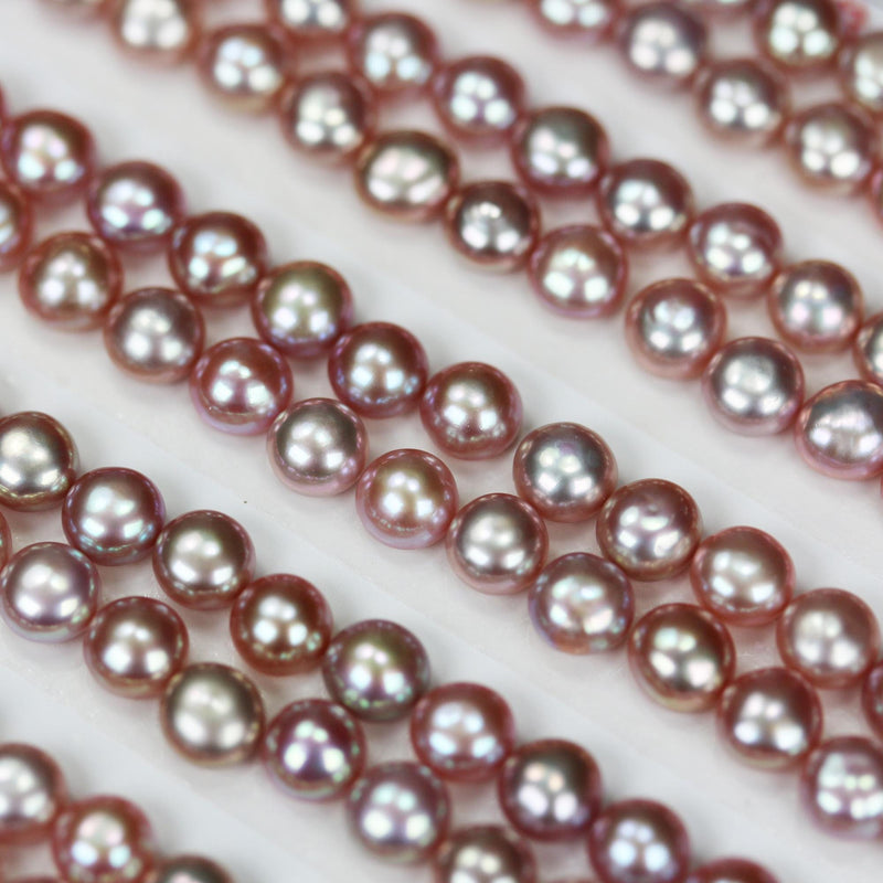 Freshwater Pearl, 5-5.5mm AAAA Half Drilled Rose/Lavender Button Round Pearl Studs, for making earring/ring , hole 1mm