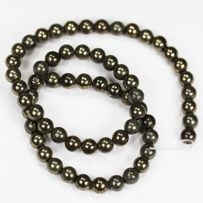 Natural Pyrite, 6mm Round Gemtsone, One Full Strand, About 60 beads, 0.8mm hole, 16"
