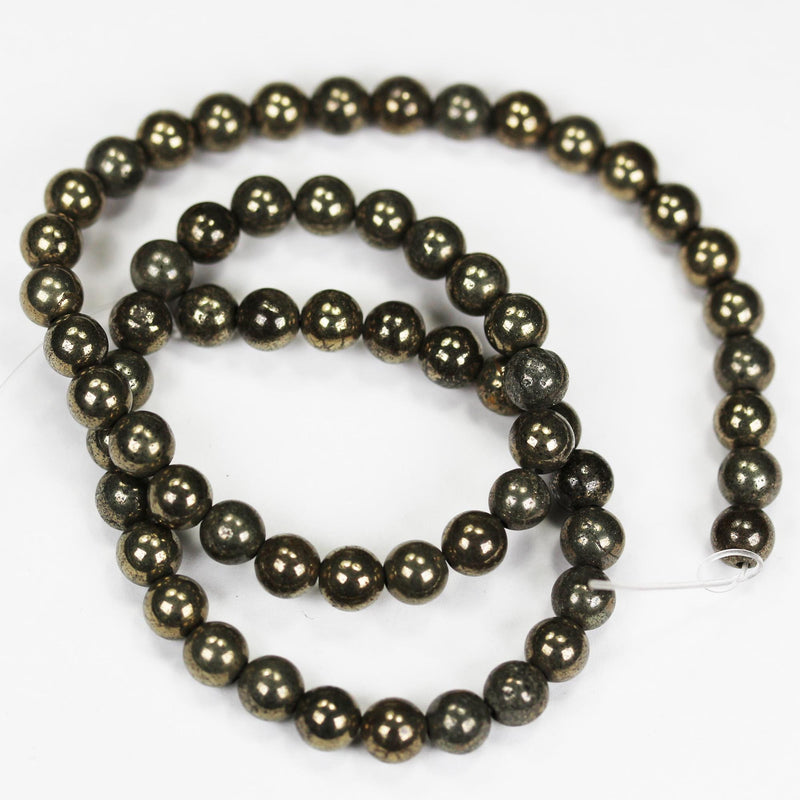 Natural Pyrite, 6mm Round Gemtsone, One Full Strand, About 60 beads, 0.8mm hole, 16"