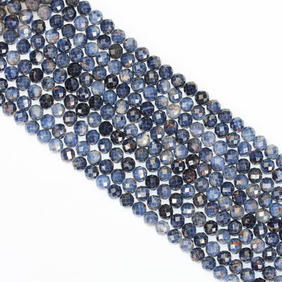 Natural Sapphire, 6mm Faceted Round Gemstone Beads 15.5 ", 1mm hole, about 65 beads