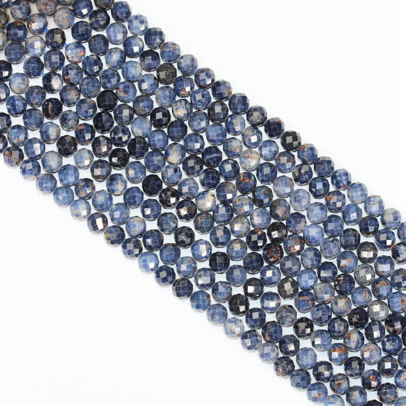 Natural Sapphire, 6mm Faceted Round Gemstone Beads 15.5 ", 1mm hole, about 65 beads
