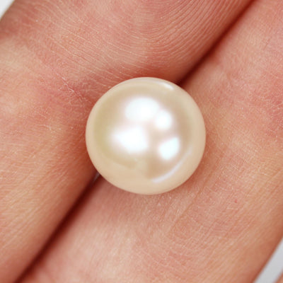 Freshwater pearl, 10-10.5mm 1 pair AAAA Half Drilled White Button Round Pearl Studs, For Making Earring/Ring, Hole 1mm
