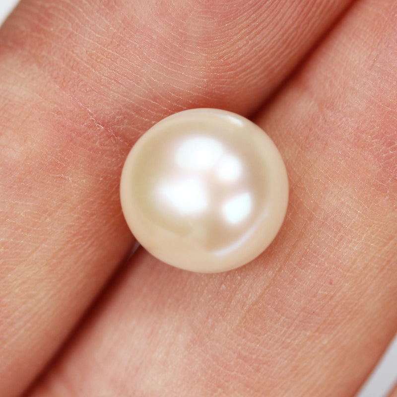 Freshwater pearl, 10-10.5mm 1 pair AAAA Half Drilled White Button Round Pearl Studs, For Making Earring/Ring, Hole 1mm