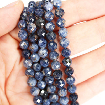 Natural Sapphire, 6mm Faceted Round Gemstone Beads 15.5 ", 1mm hole, about 65 beads
