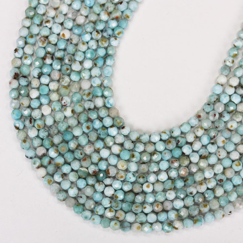 Larimar, 4mm Faceted Round Natural Gemstone, One Full Strand ,16", 0.6mm hole