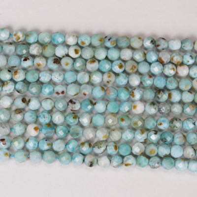 Larimar, 4mm Faceted Round Natural Gemstone, One Full Strand ,16", 0.6mm hole