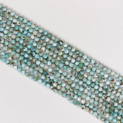 Larimar, 4mm Faceted Round Natural Gemstone, One Full Strand ,16", 0.6mm hole