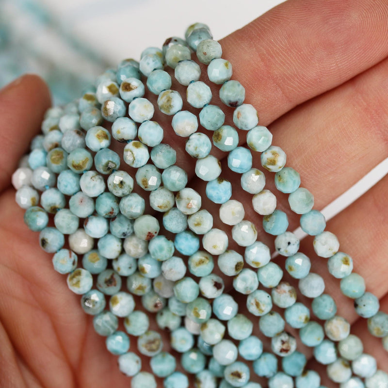 Larimar, 4mm Faceted Round Natural Gemstone, One Full Strand ,16", 0.6mm hole