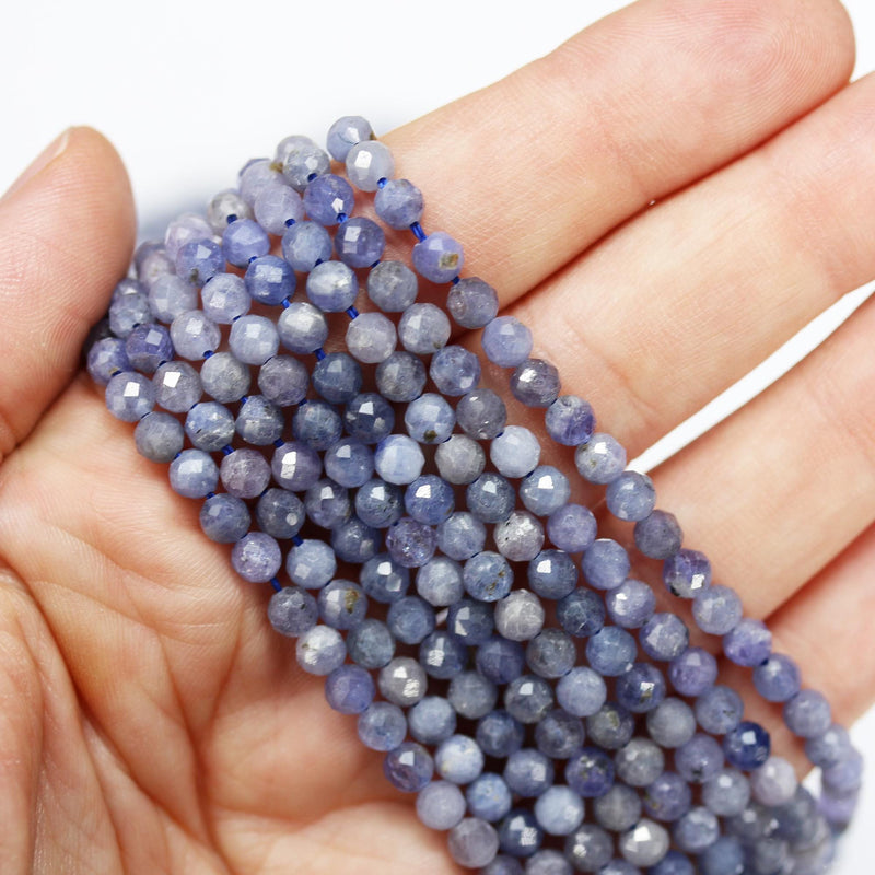 Tanzanite, 4mm Faceted Round Natural Gemstone, One Full Strand ,16", 0.6mm hole, about 100 beads